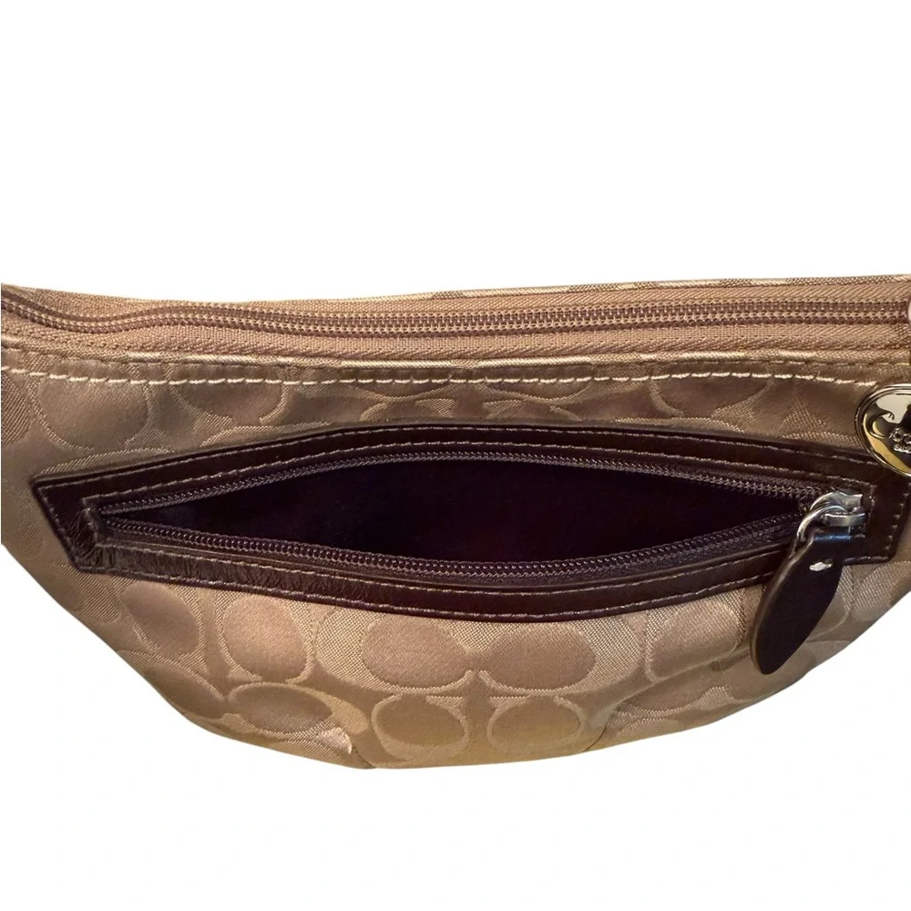 Coach Beige Khaki Signature Crossbody with Brown Trim